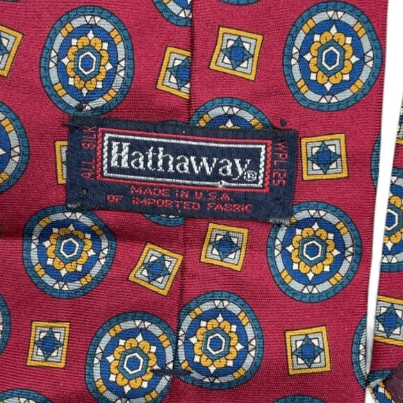 Hathaway Silk Tie Geometric Red Paisley - Picture 4 of 6